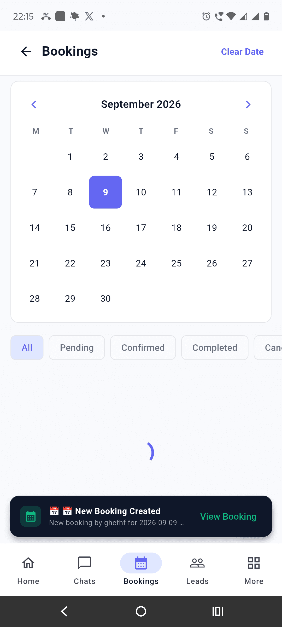 Pragatic AI mobile app showing today's bookings